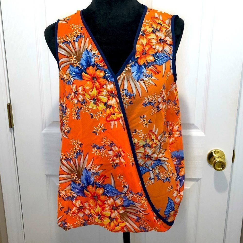 Faith and Joy orange and blue sheer top size small